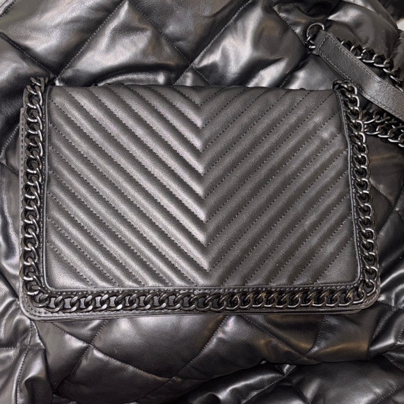 Aldo Handbags - Aldo Black Quilted Chevron Crossbody with Chain Trim
